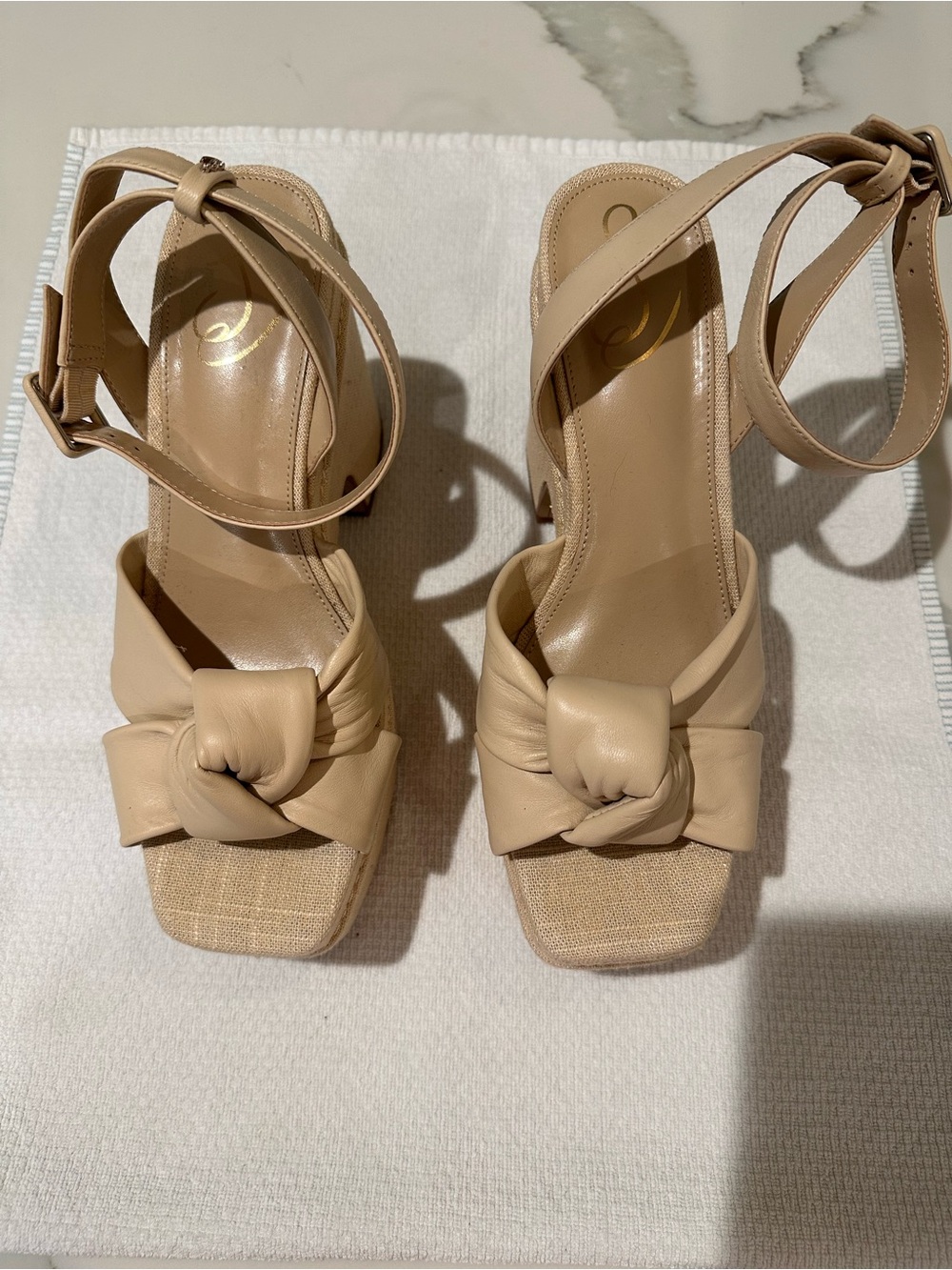 Sam Edelman Women's Beige Knotted Ankle-Strap Platform Sandals